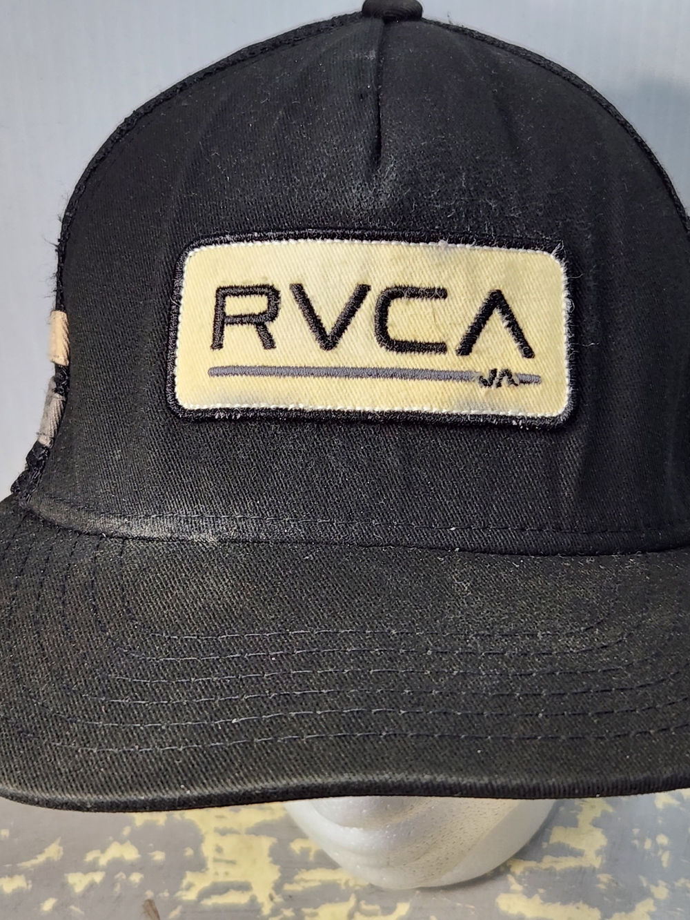 RVCA Black Trucker Hat Mesh Snapback Adjustable PM Tenore Patch Logo Used